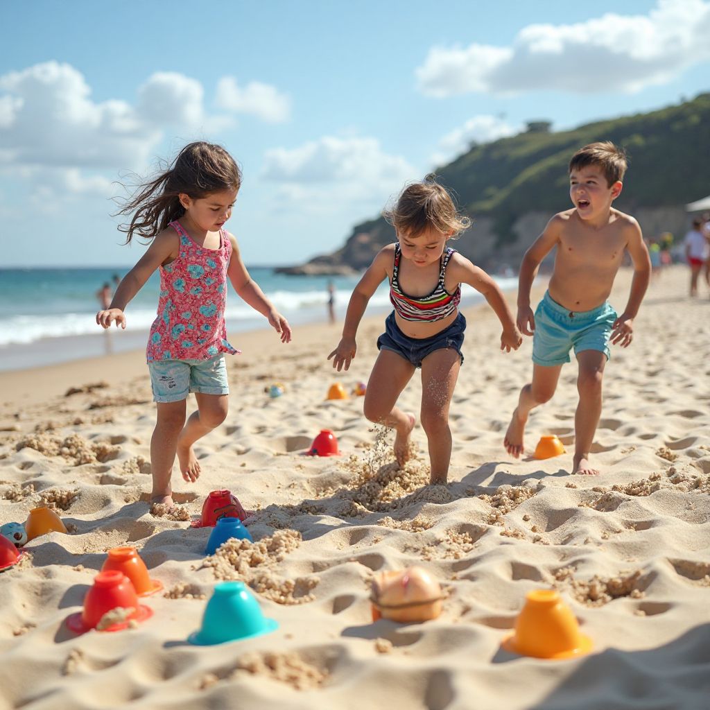 Children playing beach games during summer event