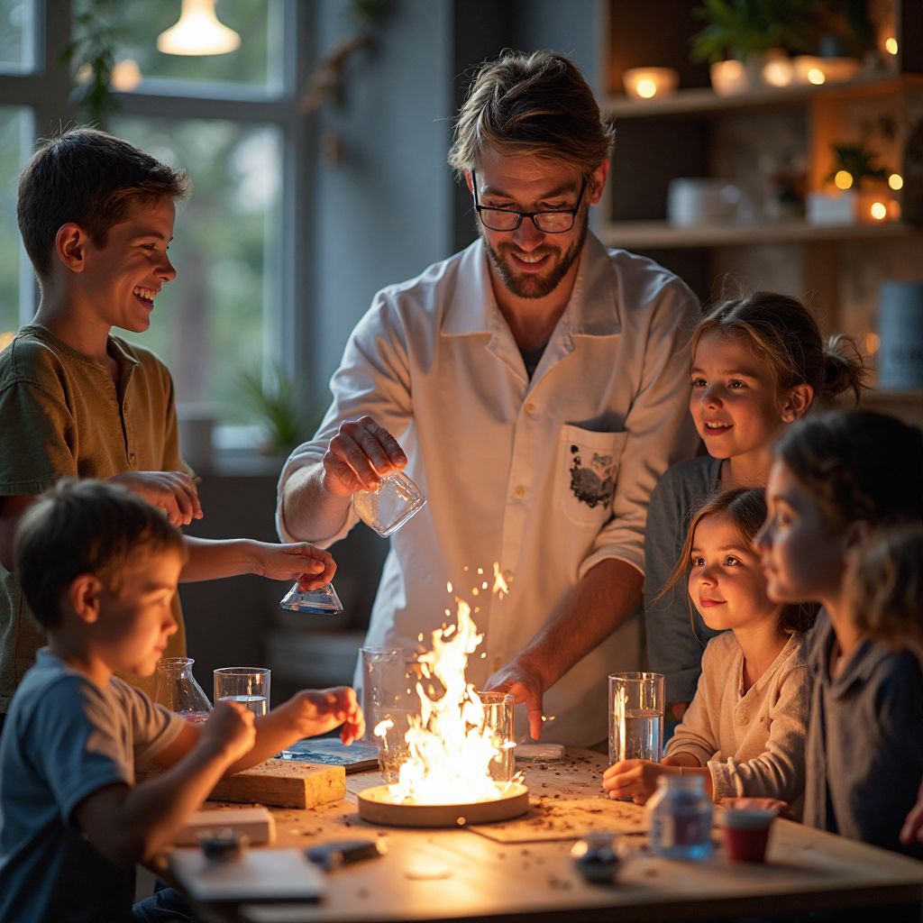 Science experiment demonstration for excited children