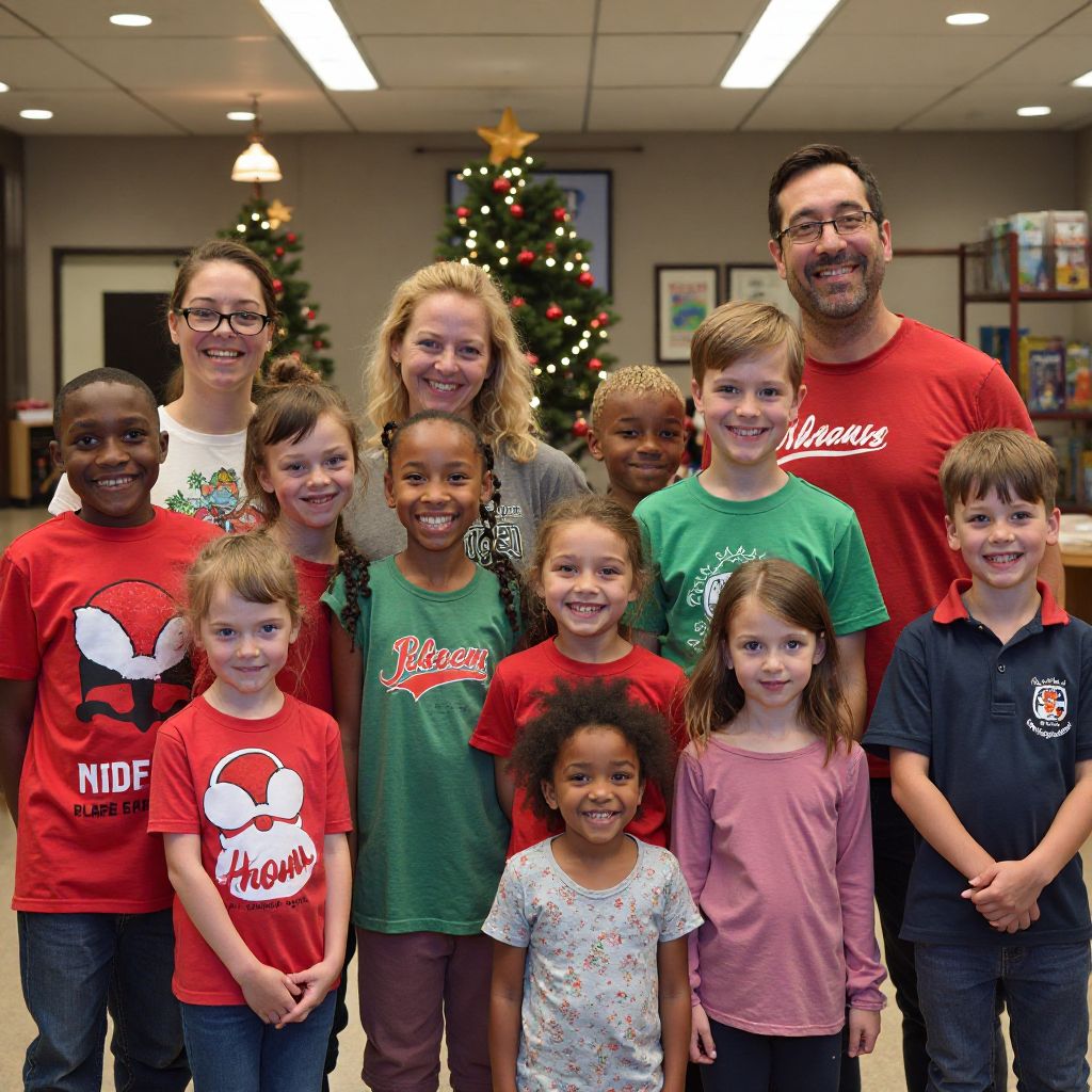 Holiday program group photo with staff and children