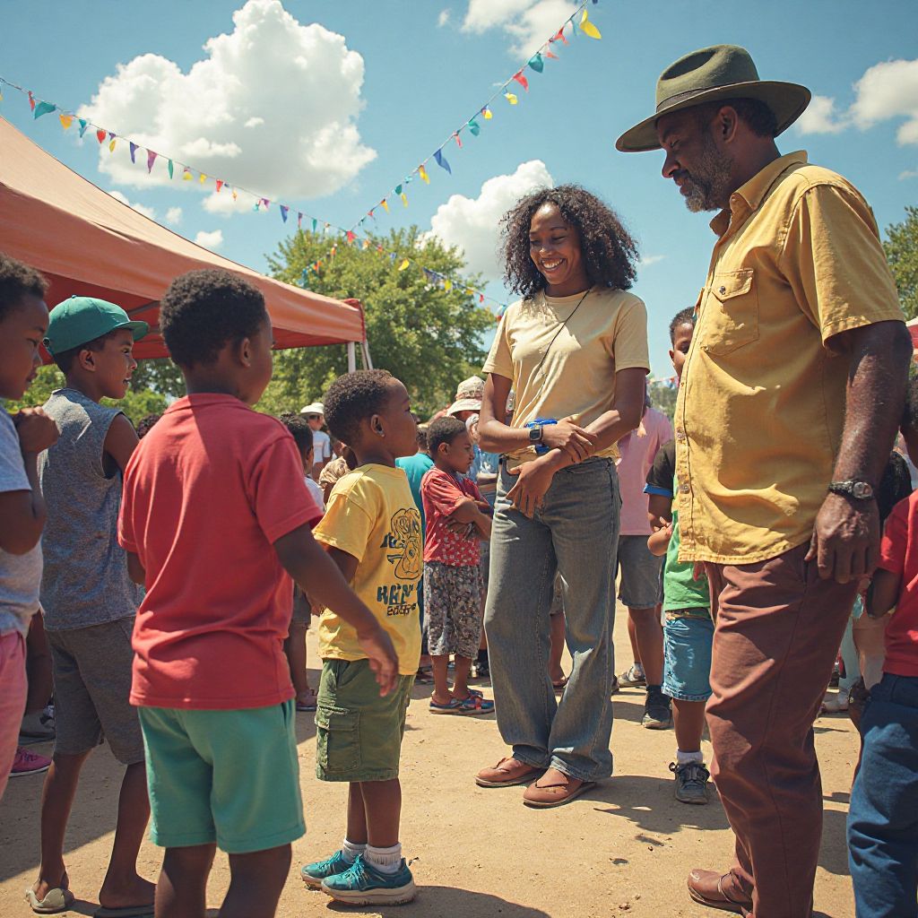 Children's festival with multiple activity stations