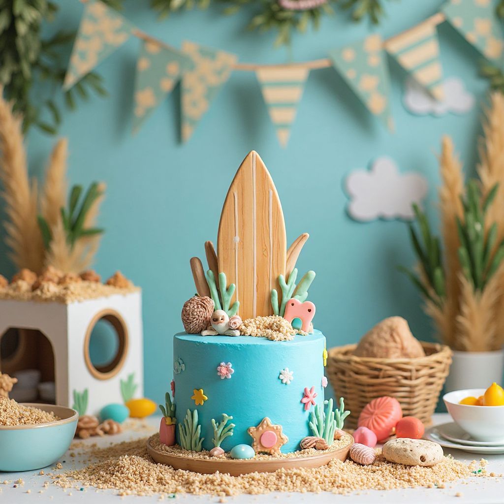Themed children's birthday party with ocean decorations